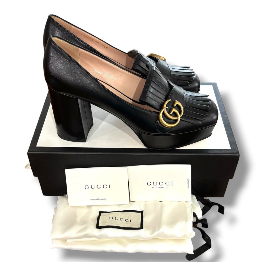 Gucci Marmont Black Leather GG Platform Loafers Women's Size 9 EU39 NIB
